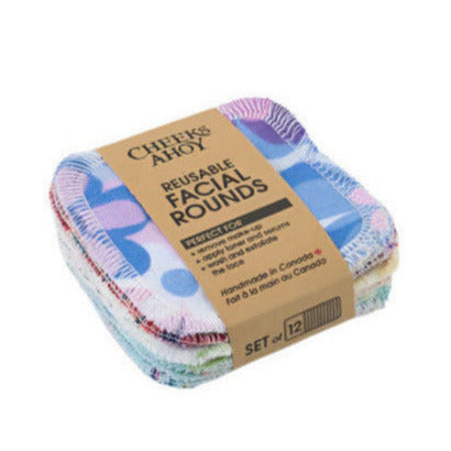 Close-up of the floral pattern printed on the soft, lightweight cotton facial rounds with scalloped edges and a diameter of