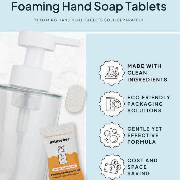 Simply Natural Canada – Nature Bee Foaming Hand Soap Tablet with Refillable Glass Bottle – Sustainable Zero Waste Hand Soap System