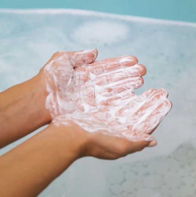 Close-up of Birch Baby Shampoo label highlighting natural ingredients and gentle formula for sensitive skin