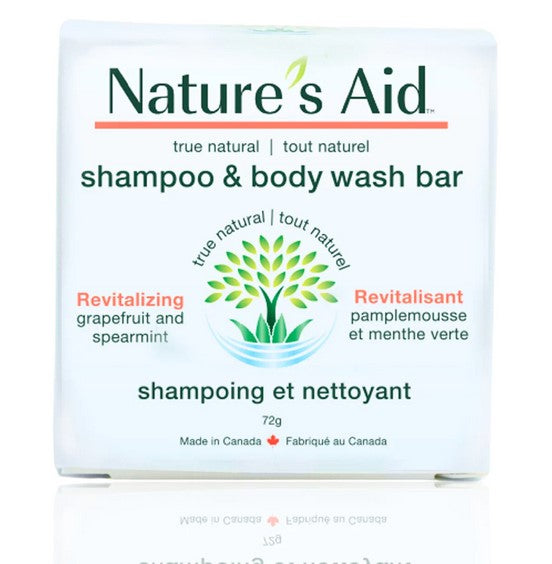 Close-up of the revitalizing grapefruit spearmint scent notes on the textured surface of the shampoo and body wash bar