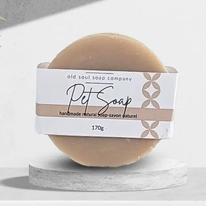 Old Soul Soap Company pet soap bar with neem oil, natural handcrafted 4 oz rectangle with textured surface and leafy