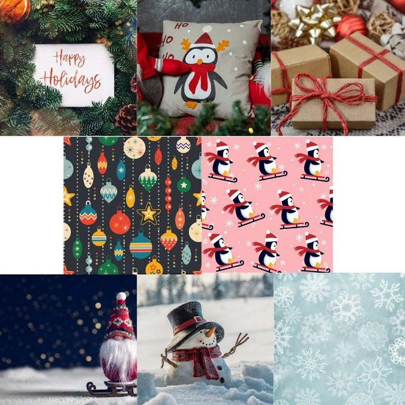 Close-up of festive red and green Swedish cloth texture with “Happy Holidays” embroidered detail on the holiday card