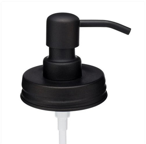 Black Jarmazing mason jar soap and lotion dispenser pump lid for regular-mouth jars, featuring durable stainless steel construction and modern matte black finish.