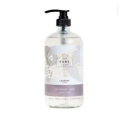 Close-up of lavender and sage scent notes on detergent label with subtle floral illustrations, emphasizing natural