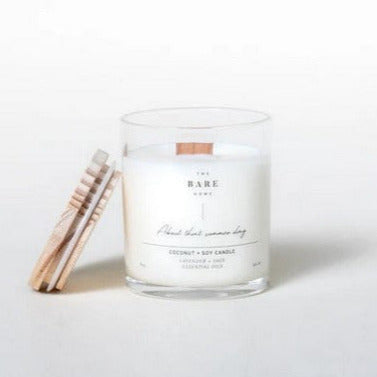 Lavender and sage essential oil candle in a clear glass jar by The Bare Home, 8 oz capacity, scented with natural lavender