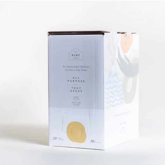 Close-up of Lemon Tea Tree All Purpose Cleaner label highlighting natural ingredients and eco-friendly packaging design