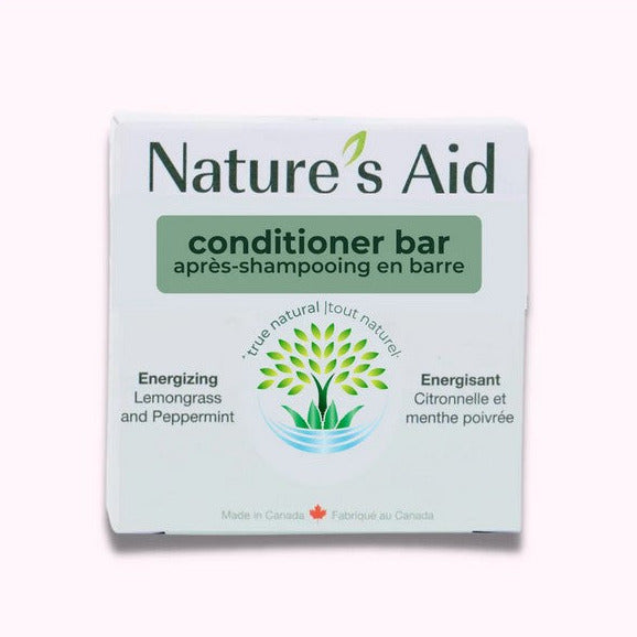 Nature's Aid Energizing Lemongrass Peppermint Conditioner Bar showcasing natural, textured formula with invigorating scent
