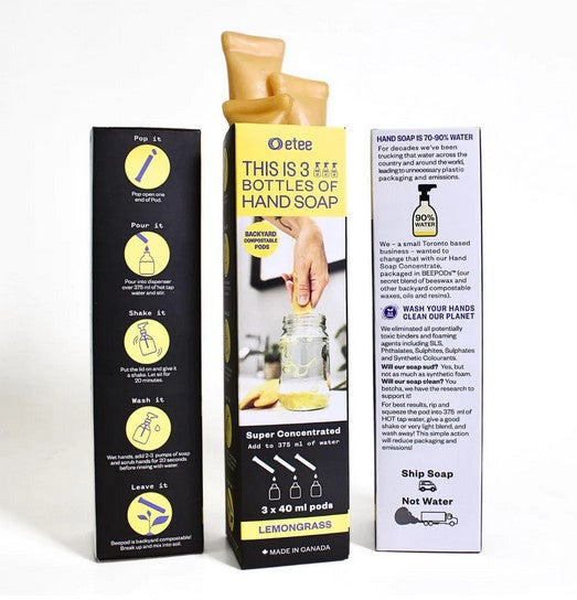 Close-up of Lemongrass Hand Soap Concentrate label highlighting natural ingredients, clear text, and bright green accents on