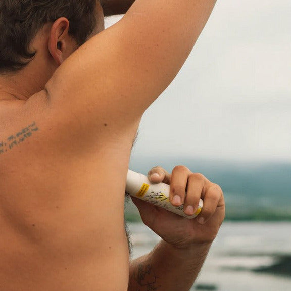 Close-up of the Tanit Solid Deodorant stick showing smooth, matte beige surface with subtle texture and rounded edges