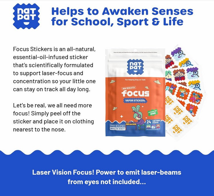 Close-up of NATPAT FocusPatch stickers showing textured surface and vibrant green color on transparent backing sheet