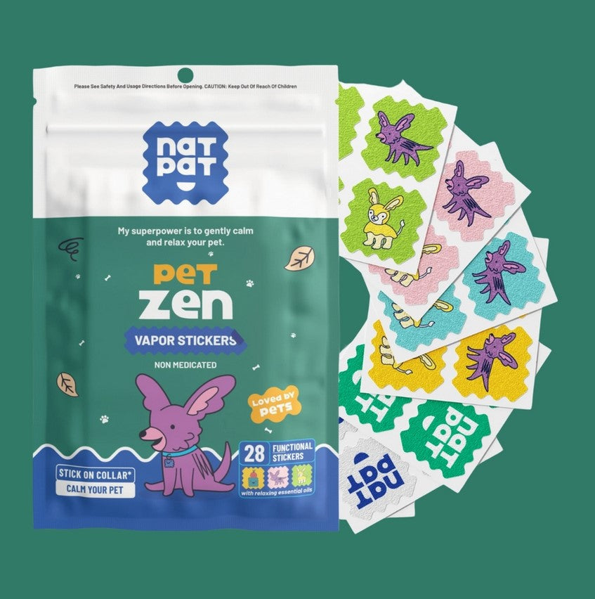 Close-up of the NATPAT Pet Zen Stickers featuring soft pastel colors, textured surface, and calming printed pattern detail