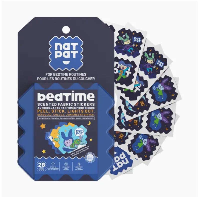 NATPAT Bedtime Sleep Promoting Stickers showing fun fabric sleep patches for babies and children