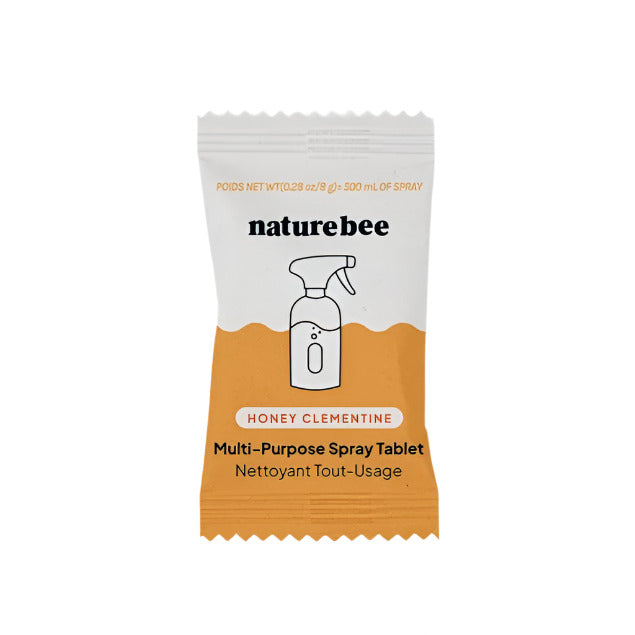 Nature Bee Honey Clementine multi-purpose cleaning tablets in compact white plastic container for kitchen and bathroom use