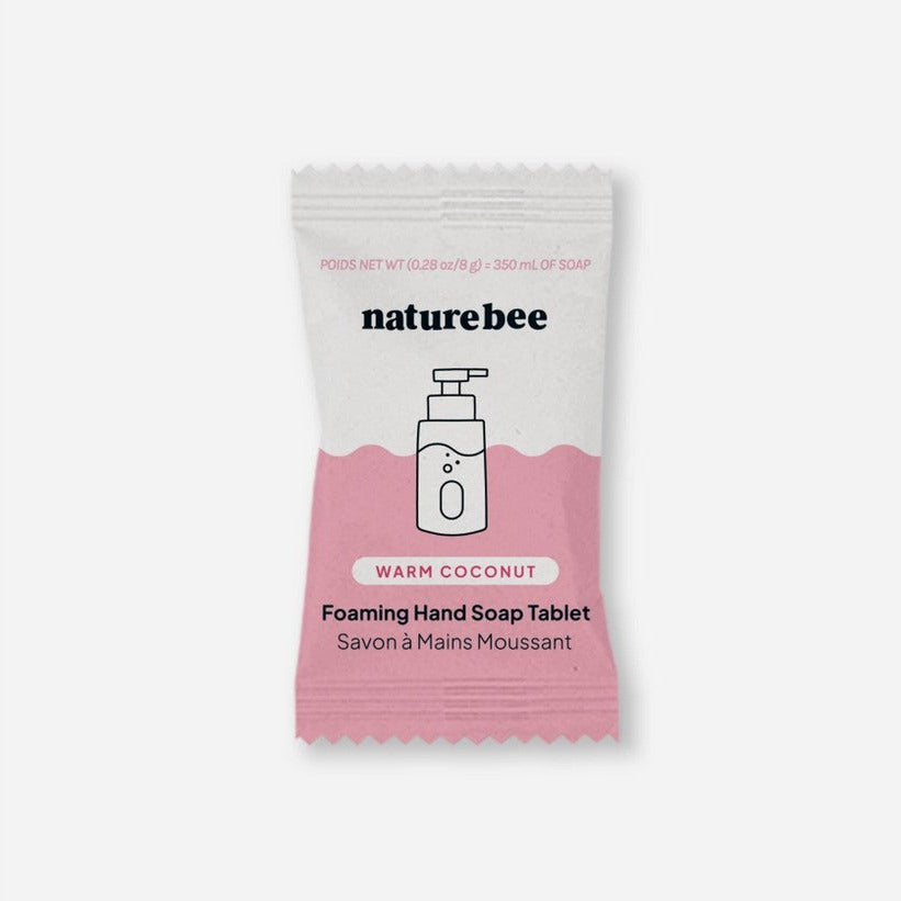Nature Bee Clean coconut foaming hand soap tablets in biodegradable packaging, 50g, eco-friendly zero waste personal care