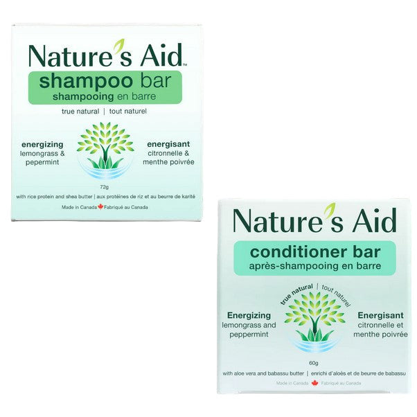 Nature's Aid energizing shampoo and conditioner bar set with invigorating scent, natural ingredients, and eco-friendly design