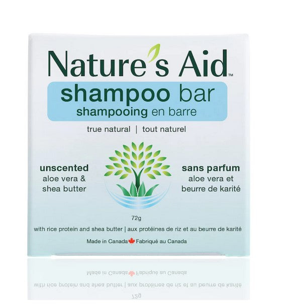 Nature's Aid Unscented Shampoo Bar with aloe vera, natural formula, 3.5 oz, fragrance-free, Canadian made for gentle hair