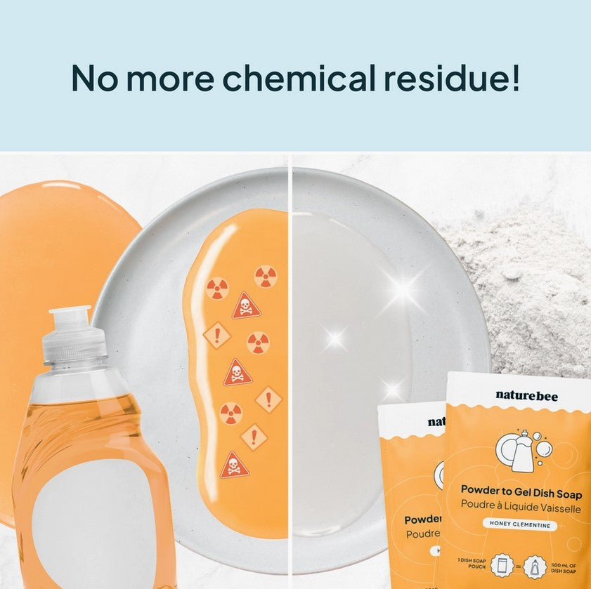 Close-up of the powder-to-gel transition with vibrant orange and green colors on the label, highlighting natural ingredients