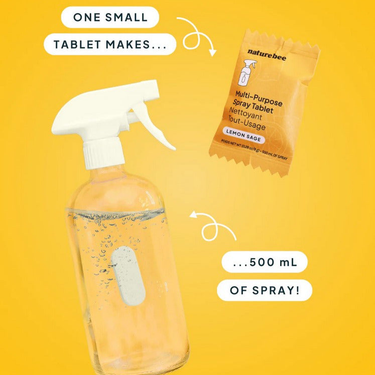 Close-up of the lemon sage scent logo and textured surface on the multi-purpose cleaning tablet wrapper