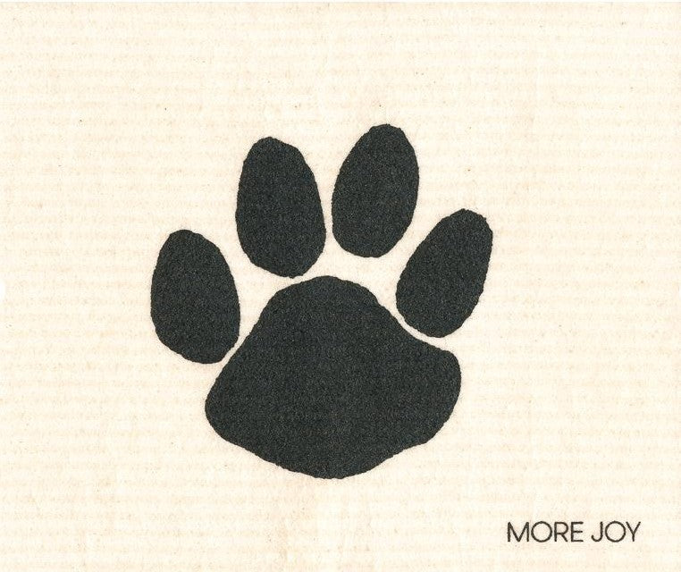 The Paw Swedish Dishcloth from More Joy featuring playful animal illustrations, biodegradable cellulose and cotton material