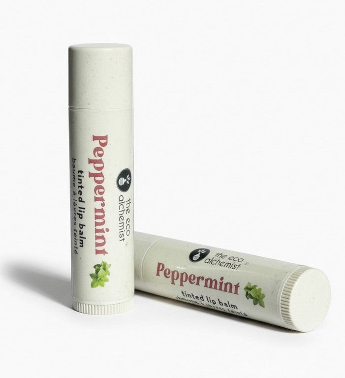 Compostable peppermint tinted lip balm in eco-friendly bamboo tube Canada