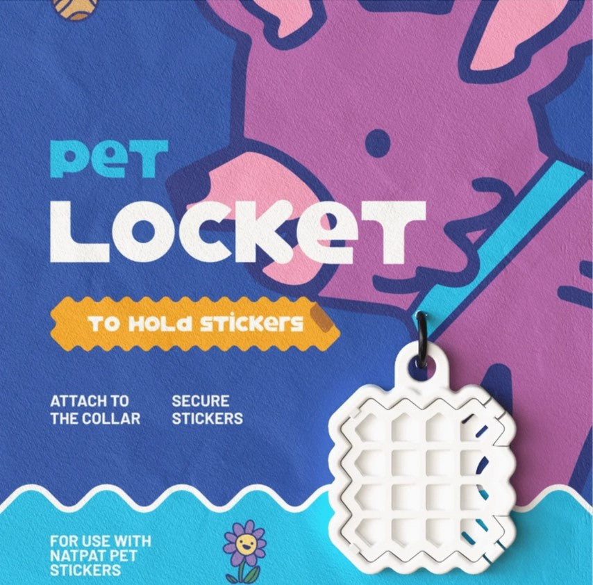 Close-up of the NATPAT Pet Locket’s textured silicone surface and engraved logo detail on the front side.