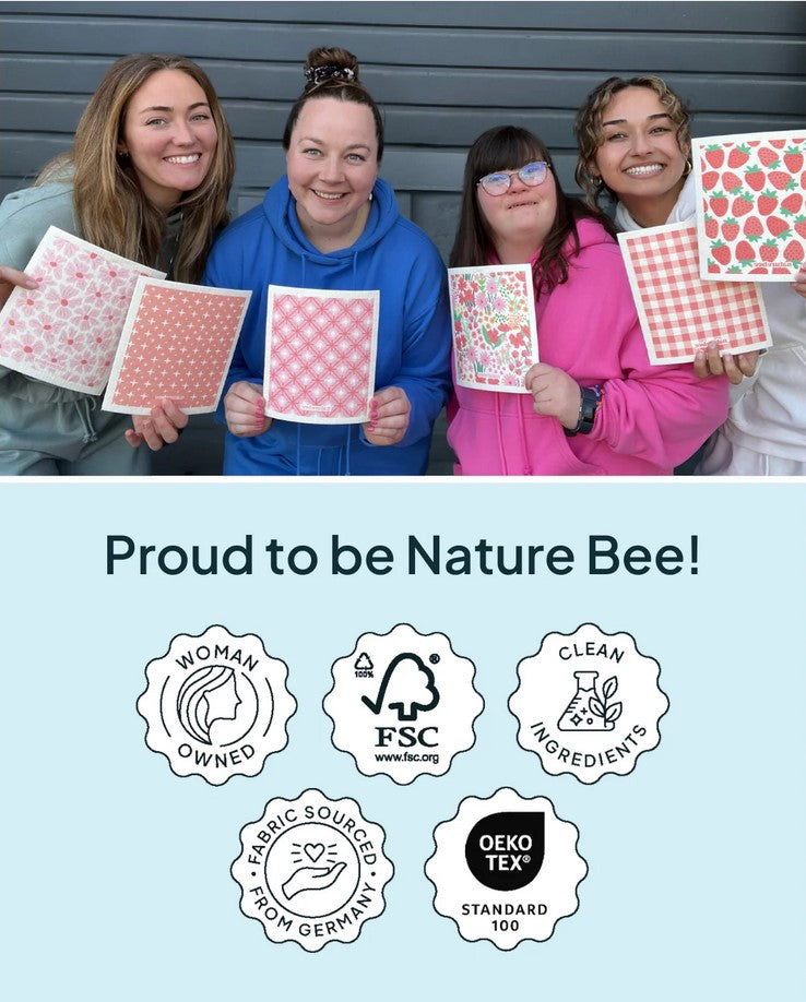 Close-up of the Pink Nature Bee Sponge Cloth's textured surface and vibrant pink hue, highlighting its absorbent material