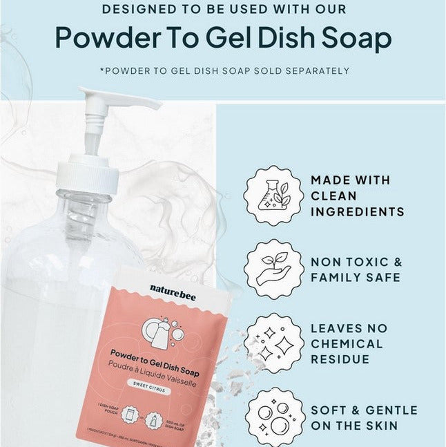 Simply Natural Canada – Nature Bee Powder to Gel Dish Soap Refill with Refillable Glass Dish Soap Bottle – Low Waste Kitchen Cleaning System