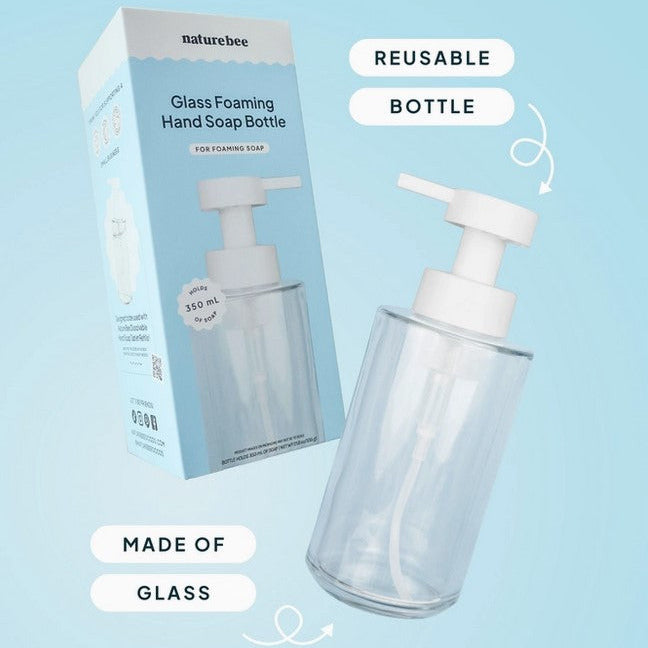 Simply Natural Canada – Nature Bee Reusable Glass Foaming Hand Soap Bottle – Eco Friendly Refillable Kitchen or Bathroom Soap Dispenser