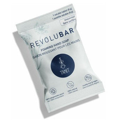 Revolubar unscented foaming hand soap tablet refill by Tanit Botanics Canada eco friendly plastic free hand soap tablet packaging
