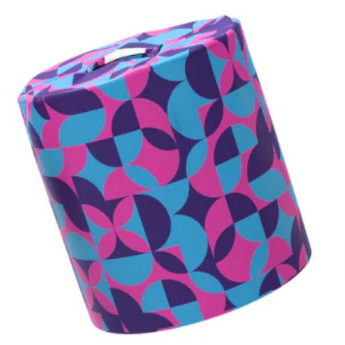 Close-up of colorful wrap featuring vibrant bamboo illustrations and textured paper surface on Roll Up Bamboo Toilet Paper