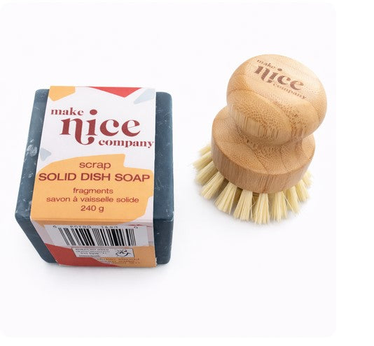 Make Nice Company Scrap Solid Dish Soap Scrubber Kit with beechwood tampico brush – zero waste vegan dishwashing set Simply Natural Canada
