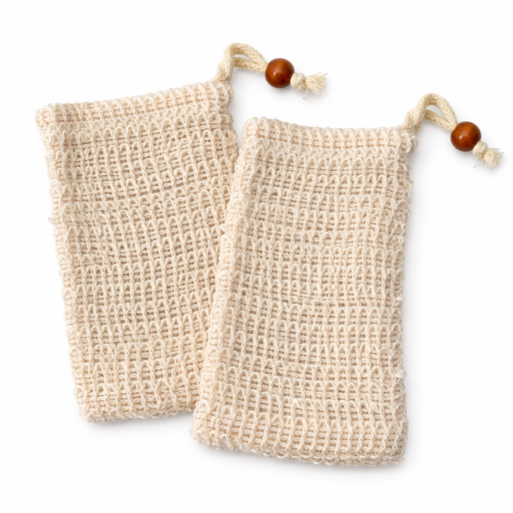 Plantish sisal soap bag set of 2, zero-waste exfoliating soap saver pouches