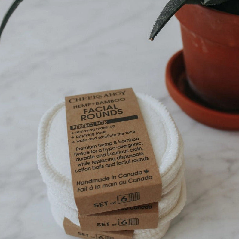 Close-up of textured hemp bamboo fibers on facial rounds, highlighting eco-friendly material and soft, exfoliating surface.