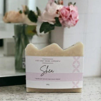 Shea Butter Artisan Soap bar with lavender scent, lightly textured, handmade by Old Soul Soap Company, vegan, Canadian-made