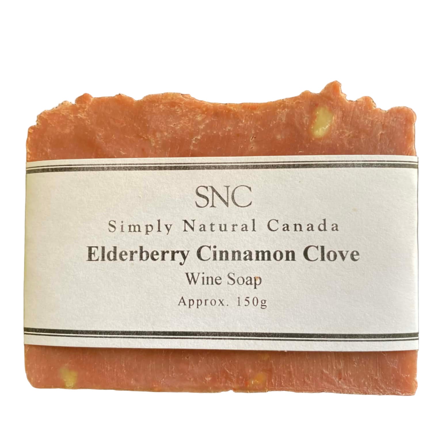 Elderberry Cinnamon Clove Wine Soap by Simply Natural Canada – handcrafted vegan bar with warm cinnamon and clove aromas, wrapped in minimalist eco-friendly label.