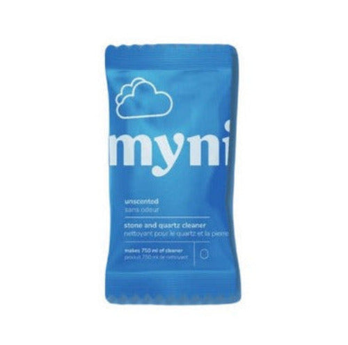 Myni stone and quartz cleaner tablet in fragrance-free, compact package for kitchen and bathroom surfaces