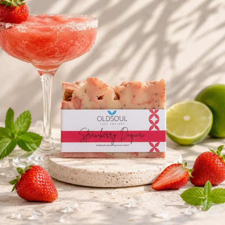 Strawberry Daiquiri artisan soap handcrafted in Canada with strawberry lime and peppermint