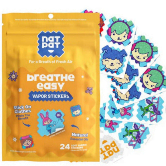 NATPAT StuffyPatch Breathe Easy Vapor Stickers for Kids, 3 colorful silicone patches with printed breathing relief symbols