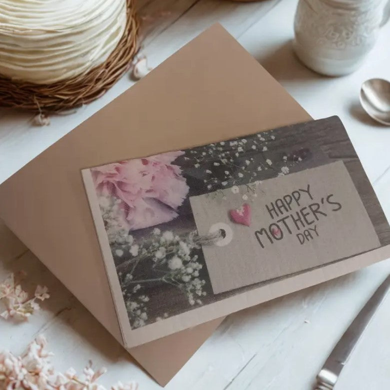 Swedish dishcloth Mother’s Day card gift tag floral design with envelope eco friendly reusable cloth Canada