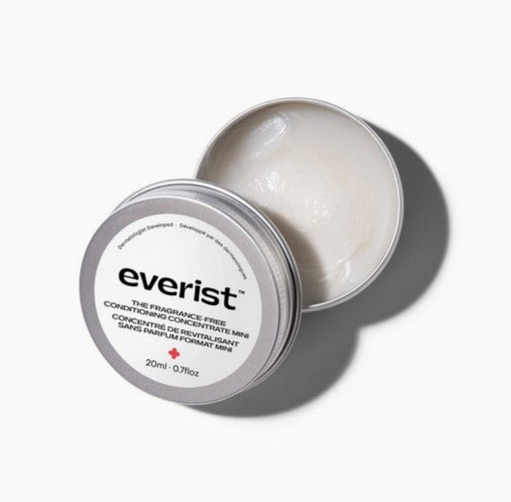 Close-up of the Everist Conditioning Concentrate Tin showing the clear, fragrance-free label and sleek metallic finish.