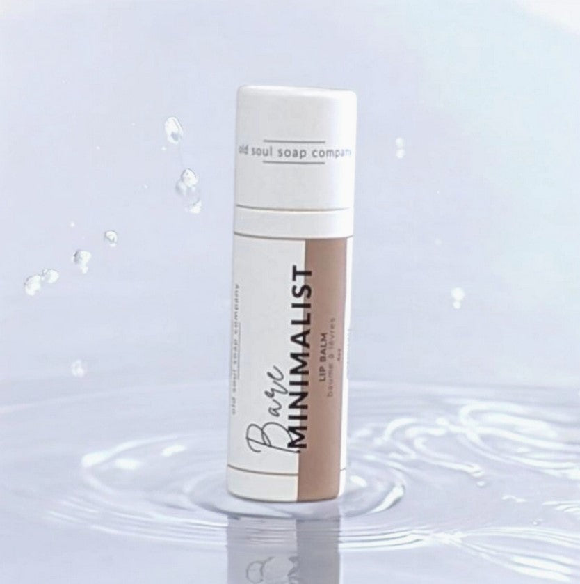 Old Soul Soap Company minimalist lip balm in biodegradable compostable tube, fragrance-free, smooth natural finish, 0.15 oz