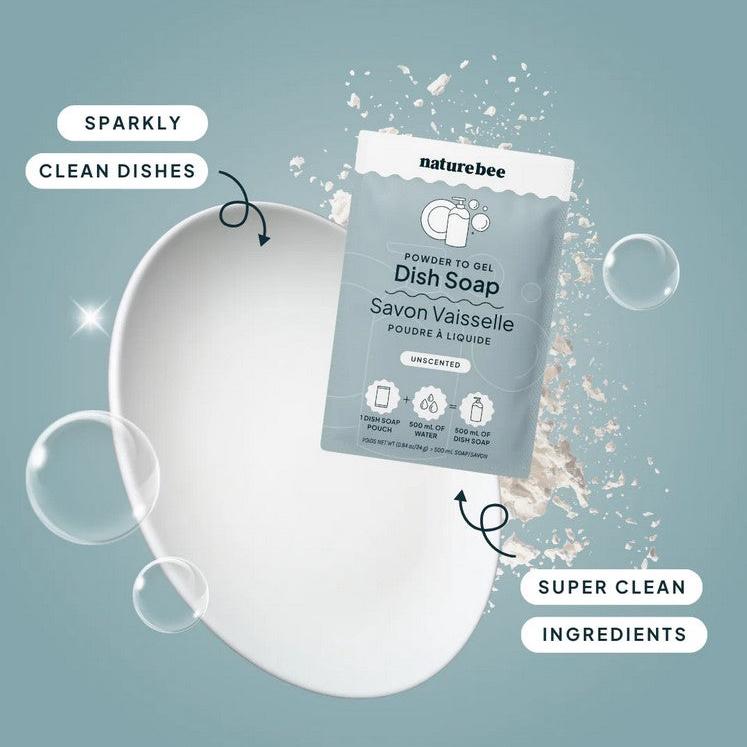 Close-up of clear gel texture with natural, unscented dish soap, highlighting smooth consistency and subtle translucence