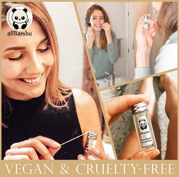 Close-up of the biodegradable silk wax coating on the eco dental floss thread, highlighting its smooth, glossy texture and