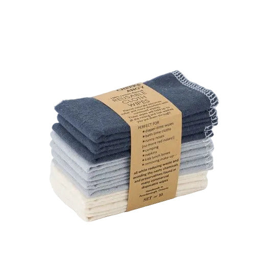 Cheeks Ahoy reusable cloth wipes in warm neutral charcoal, handmade in Canada from 100% cotton, stacked fabric wipes for eco-friendly baby care and makeup removal