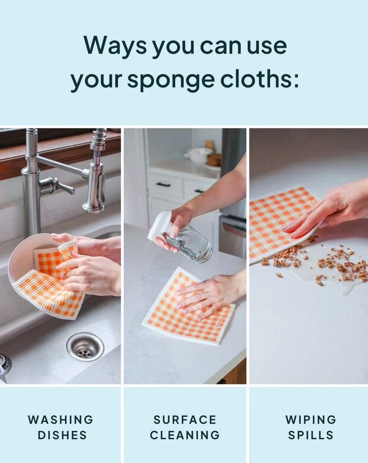 Close-up of the vibrant orange hive pattern and textured surface of the Nature Bee Sponge Cloth, highlighting its absorbent