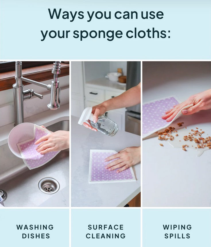 Close-up of purple and green bee sponge cloth’s textured surface with intricate woven pattern and vibrant color details.