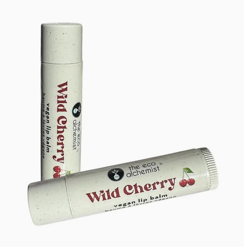 Compostable wild cherry vegan lip balm in eco-friendly bamboo tube Canada