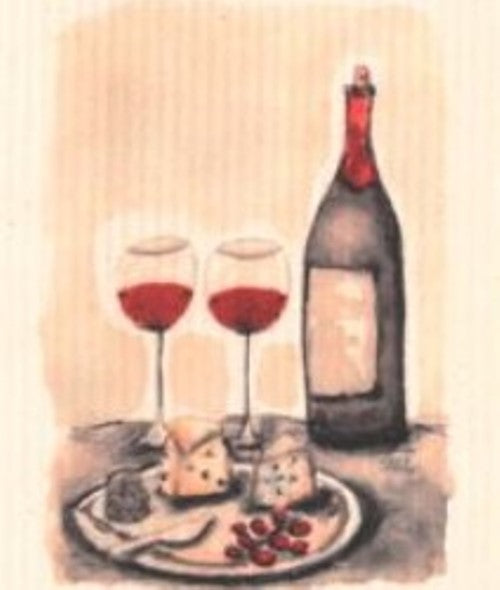 MORE JOY Wine & Cheese Swedish Dishcloth, biodegradable cellulose and cotton, 6x8 inches, blue and white, textured cleaning