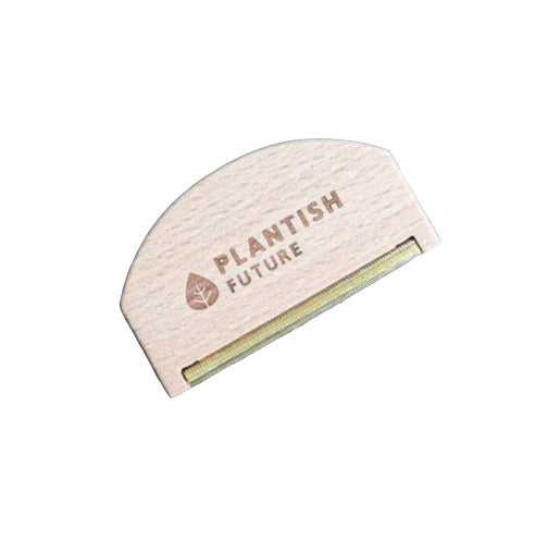Plantish wooden lint remover with smooth, hand-carved maple wood handle and metal lint scraping surface, 6-inch length
