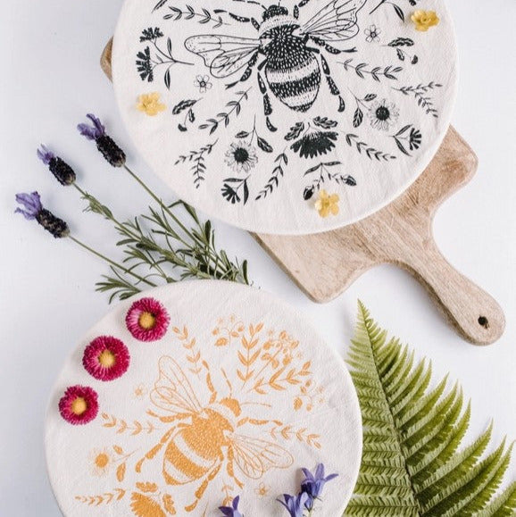 Reusable bee bowl covers organic cotton set Canada eco friendly food storage covers zero waste kitchen alternative plastic wrap